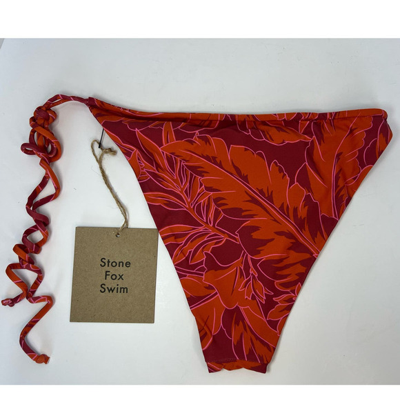 NWT Stone Fox Swim River Bikini Bottom, Adjustable, Side Tie, Red/Pink Floral XL - Picture 2 of 15